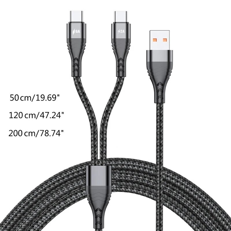 USB na Dual Type C kabel pleten 2 u 1 višestruki USB C kabel Kabel za punjenje s 2 priključka Type-C priključka