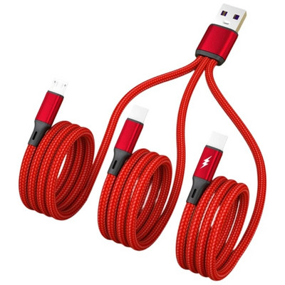 Универсален 3 в 1 плетен кабел с няколко USB кабела, кабел за зареждане с конектор за микро USB порт Type-C