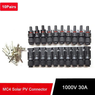 10 pár/tétel PV kábelcsatlakozók Solar Stecker TUV 30A 1000V IP67 Solar DC csatlakozók napelem panelhez Dugaszoló kábel 2,5mm2 4mm2 6mm2