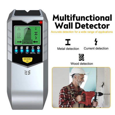Detector de metale SH402 Găsitor de știfturi din lemn cu iluminare din spate, fire de cablu, urmăritor de adâncime, detectie de curent 5 în 1, scaner de perete subteran Sturs