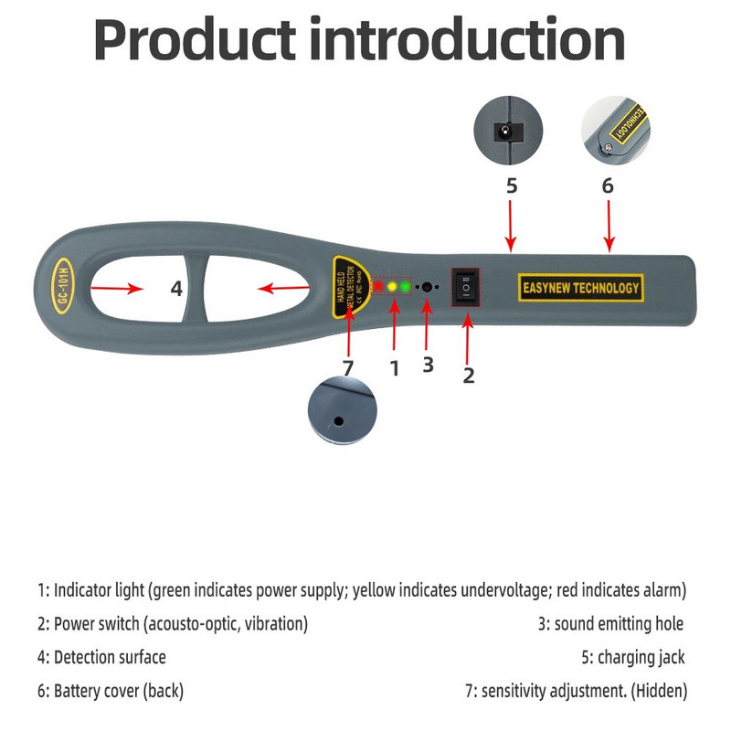 Rankiniai nešiojamieji metalo detektoriai, skirti oro uosto mokyklų saugumo patikrinimui, didelio jautrumo metalo skaitytuvui