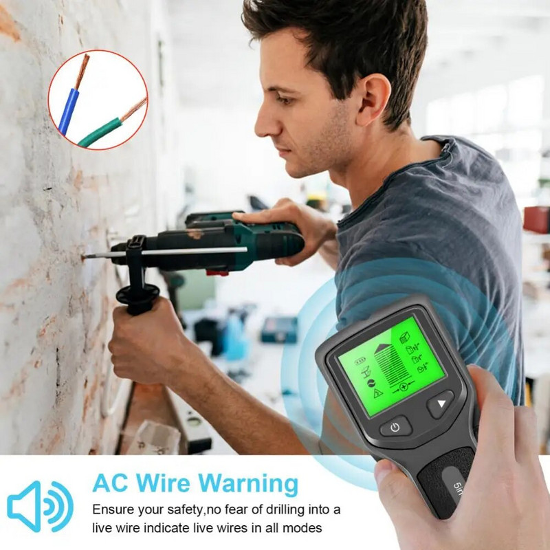 Rasti metalinių medinių smeigių sienelių detektorius elektrinis dėžutės ieškiklis įtampos tiesioginio laido aptikimo sienos skaitytuvas 5 viename metalo detektorius