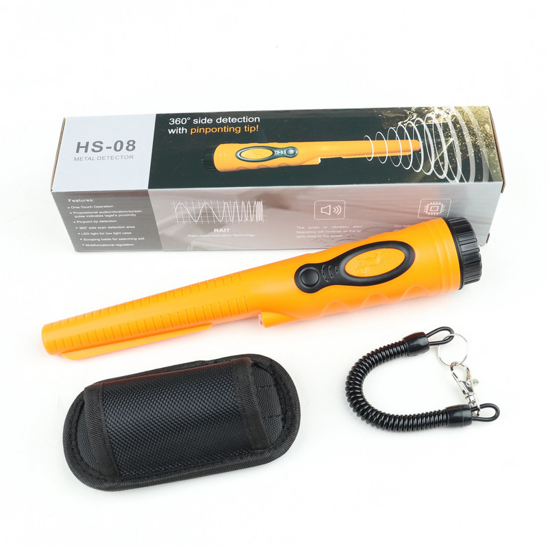 IP68 vandeniui atsparus rankinis metalo detektorius HS-08 garso, vibracijos, garso ir vibracijos trijų režimų karštas išpardavimas oranžinis