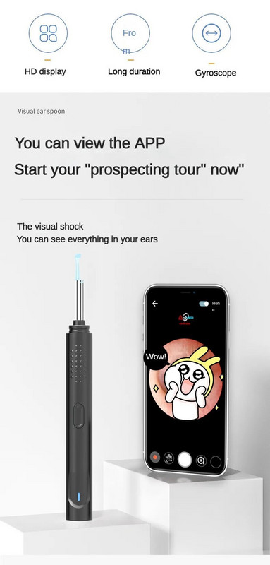 Išmanieji vizualiniai ausų lazdelių endoskopas didelio tikslumo ausų krapštukas mini kamera Otoskopas ausų valiklis didelio tikslumo ausų vaško šalinimo įrankis