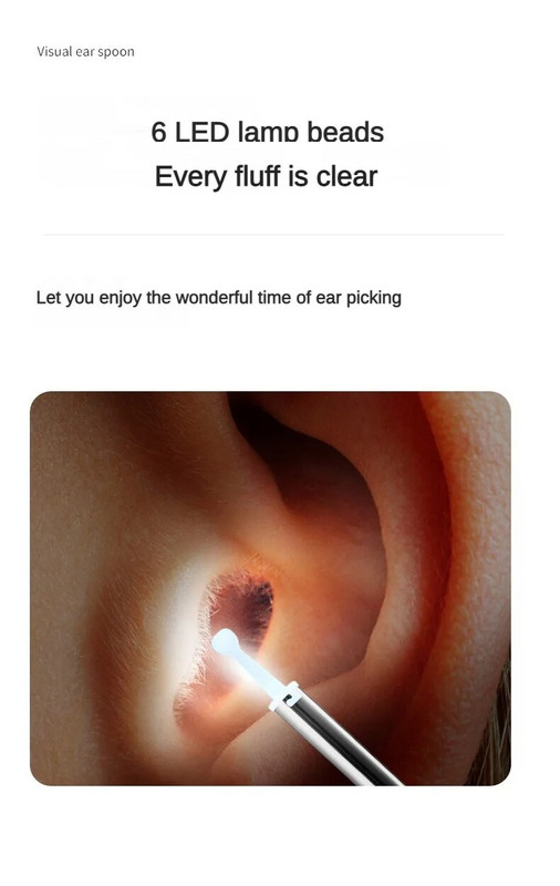 Išmanieji vizualiniai ausų lazdelių endoskopas didelio tikslumo ausų krapštukas mini kamera Otoskopas ausų valiklis didelio tikslumo ausų vaško šalinimo įrankis