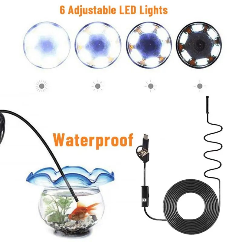 8 mm leća Kamera Endoskop 1200P IP68 2M Tvrda fleksibilna cijev Mirco USB Type-C Boroskop Video pregled za Android endoskop