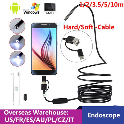 6LED USB Mini Cameră Endoscop 1/2/3.5/5/10m Cablu Dur flexibil Snake Boroscop Cameră de inspecție pentru Android Smartphone PC
