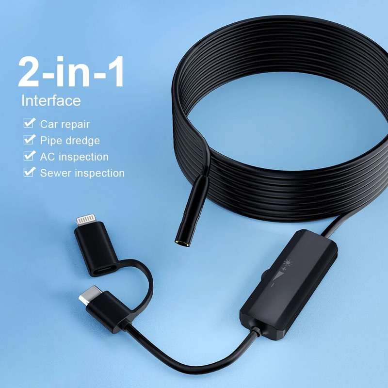 Endoskopska kamera sa svjetlom 1920P 8mm tanki boreskop s mogućnošću prigušivanja 8LED kamera za pregled za iPhone Android Vodootporna zmija kamera