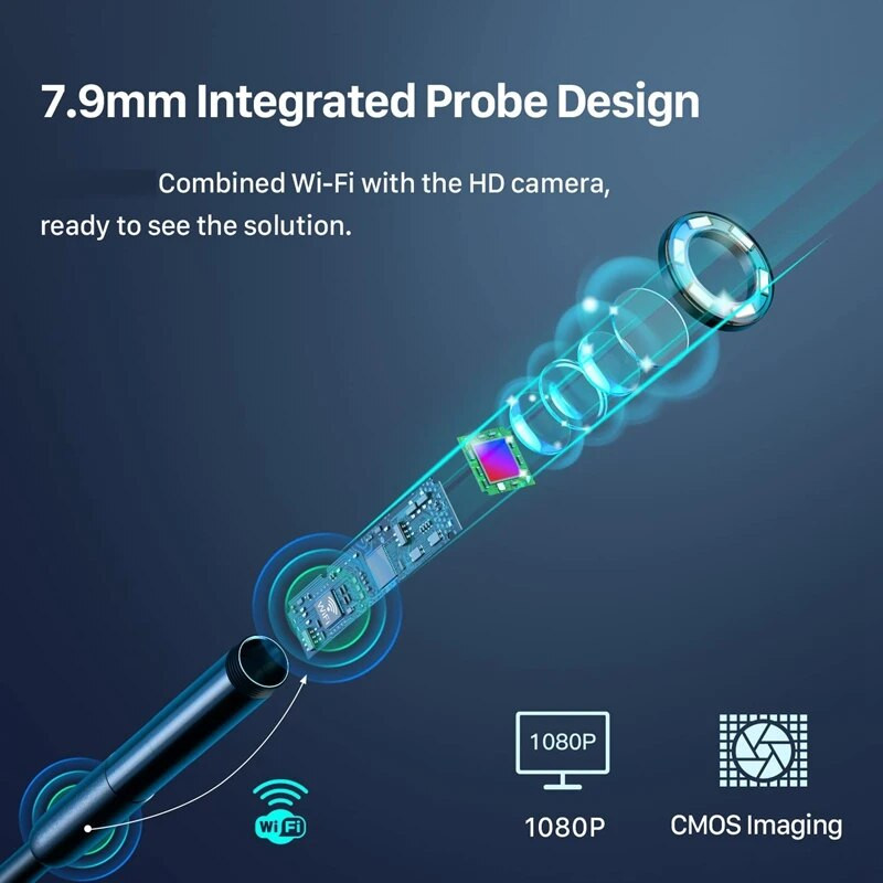 Apžiūros kamera Gyvatės kamera Wi-Fi pramoninis boreskopas su 6 LED lemputėmis, C tipo USB atsparus vandeniui IP67