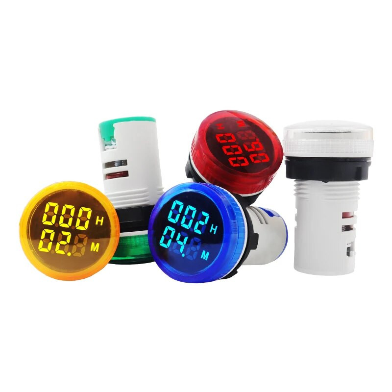 Mini 22 mm LED apvalus kvadratinis skaitmeninis laikmačio matuoklis 0–60 minučių / 0–999 valandų kintamosios srovės 220 V–380 V signalo šviesos valandų skaitiklio skydelio montavimas