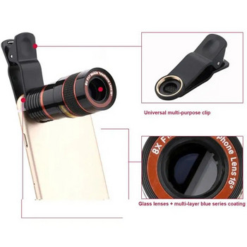 Mini Telephoto Phone Lens 8X/12X Optical Zoom Κατάλληλος για τους περισσότερους τύπους κινητών τηλεφώνων για ταξίδια Παρακολούθηση παιχνιδιών Φωτογραφία