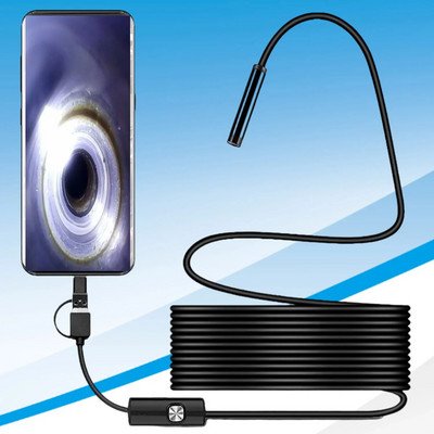 Cameră endoscop industrial, IP67 rezistentă la apă, boroscop de inspecție pentru conducte, piese auto, 3 în 1, telefoane Android, PC, 5,5 mm