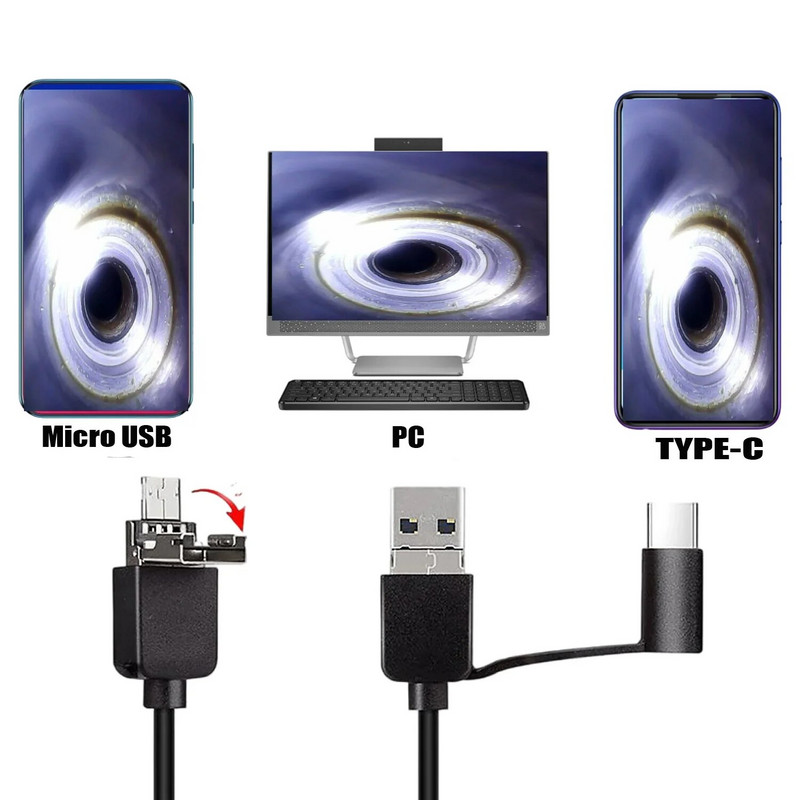 Pramoninė endoskopinė kamera, IP67 atsparus vandeniui, vamzdyno tikrinimo boreskopas, automobilių dalys, 3 viename, Android telefonai, kompiuteris, 5,5 mm