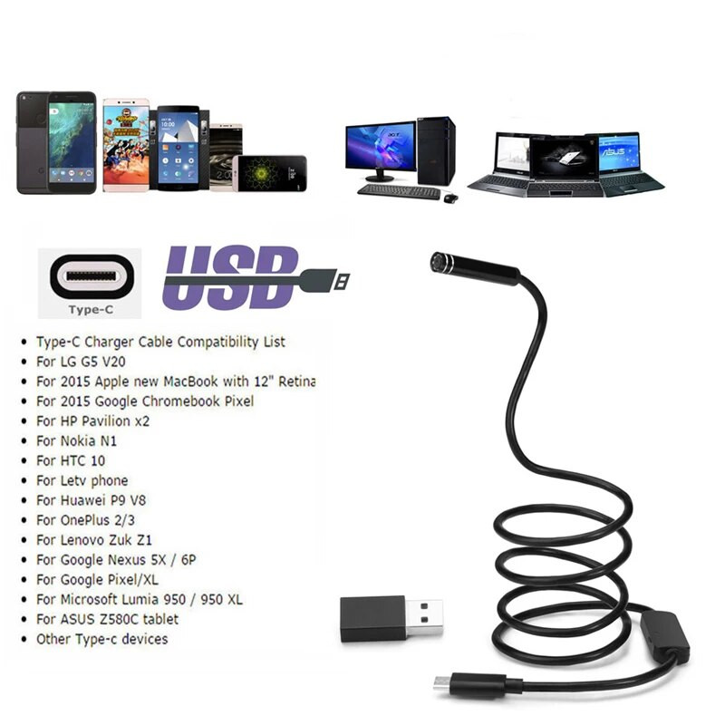 USB endoskopas, trys viename 5,5 mm OTG telefono boreskopas su LED lempute, vandeniui atsparus F0T6
