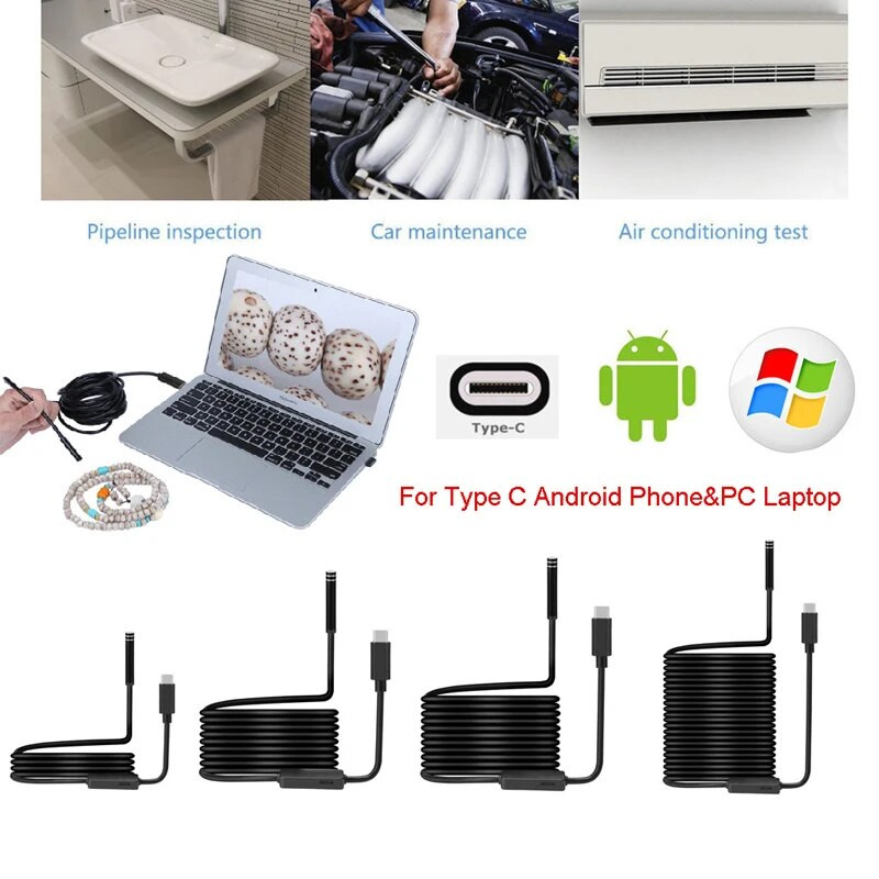 USB endoskopas, trys viename 5,5 mm OTG telefono boreskopas su LED lempute, vandeniui atsparus F0T6