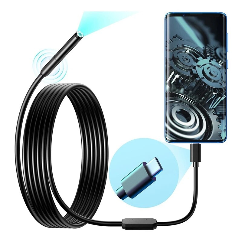 Belaidžio endoskopo tikrinimo kamera Gyvatės kamera Wi-Fi pramoninis boreskopas su 6 LED lemputėmis, C tipo USB atsparus vandeniui IP67