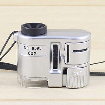 Мини джобен 60X ръчен микроскоп с лупа, фокусиране, регулирана лупа, детектор на валута, бижутерска лупа с LED светлина