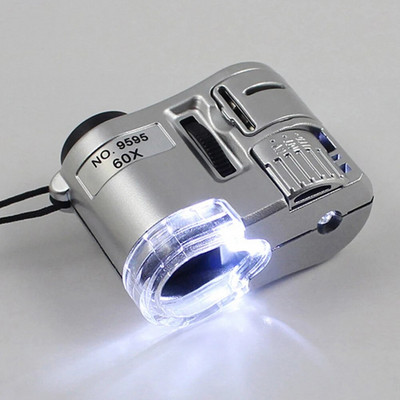 Mini buzunar 60X Microscop lupă de mână cu focalizare Lupă ajustată Detector de valută Lupă de bijutier cu lumină LED