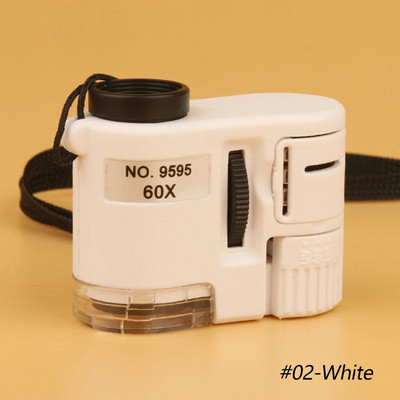 Mini Pocket 60X rankinis didinamasis stiklas mikroskopas, fokusuojantis reguliuojamas lupas valiutos detektorius juvelyro didintuvas su LED šviesa