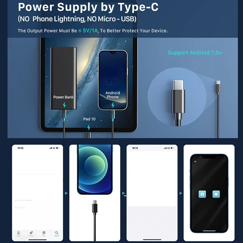 Apžiūros kameros „Wi-Fi“ pramoninis boreskopas su 6 LED lemputėmis, C tipo USB, atsparus vandeniui IP67