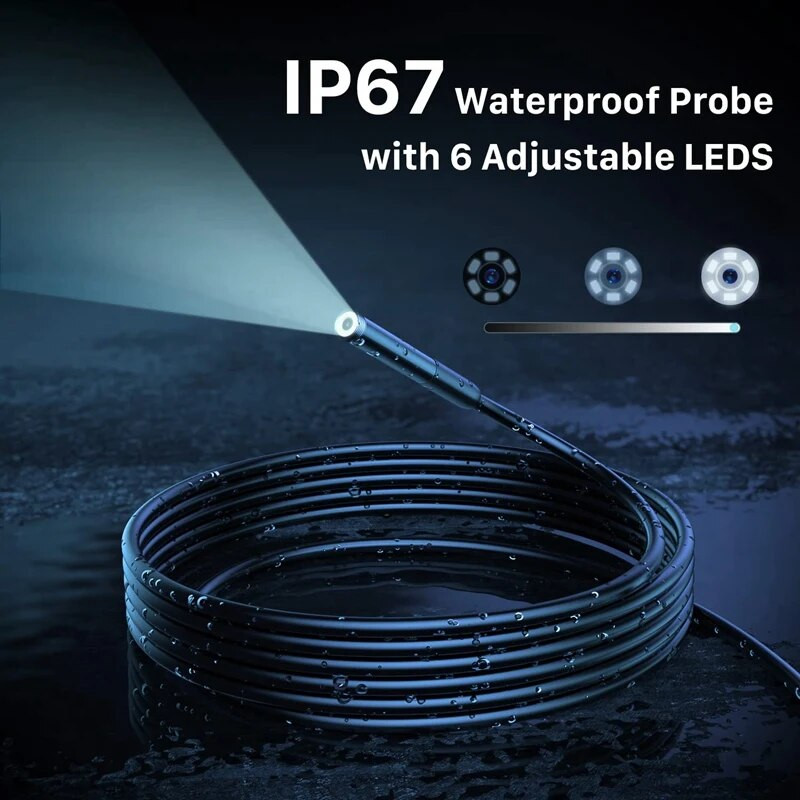 Apžiūros kameros „Wi-Fi“ pramoninis boreskopas su 6 LED lemputėmis, C tipo USB, atsparus vandeniui IP67