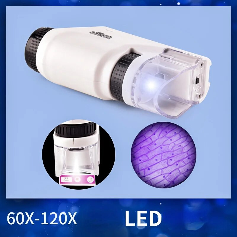 Komplet mini džepnog mikroskopa 60-120x laboratorijski ručni mikroskop, mikroskop na baterije s LED svjetlom, dječji znanstveni mikroskop