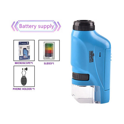 Rankinio kišeninio mikroskopo rinkinys 60-120x laboratorinis mikroskopas su LED lempute, baterija Maitinimo mokslų mikroskopas su telefono laikikliu vaikams