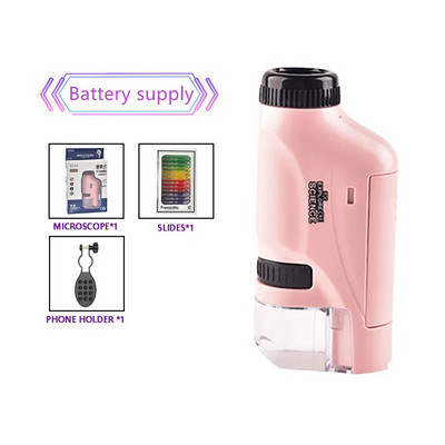 Rankinio kišeninio mikroskopo rinkinys 60-120x laboratorinis mikroskopas su LED lempute, baterija Maitinimo mokslų mikroskopas su telefono laikikliu vaikams