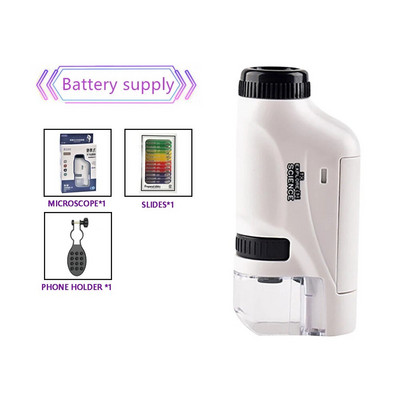Rankinio kišeninio mikroskopo rinkinys 60-120x laboratorinis mikroskopas su LED lempute, baterija Maitinimo mokslų mikroskopas su telefono laikikliu vaikams
