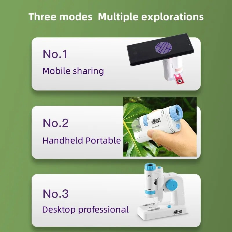 80-200X käeshoitav MINI-mikroskoop koos LED-i bioloogilise mikroskoobiga Lapsed uurivad teadustööriista, lapse kingituse mikroskoopi