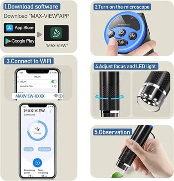 WiFi Цифров микроскоп Увеличение на камерата Лупа 50X-1000X 2MP USB Електронни микроскопи за ремонт на инспекция на кожата Android IOS PC
