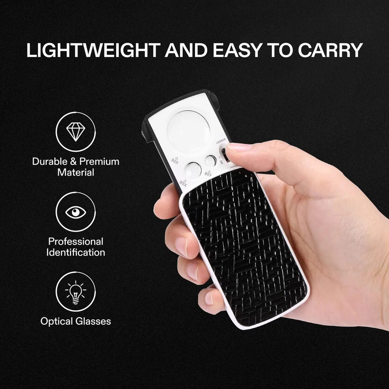 Izvlačna lupa za nakit Povećalo 30X 60X 90X LED osvijetljena lupa za oči s UV svjetlom Za nakit Dijamanti Dragulji Kovanice Marke Kamenje