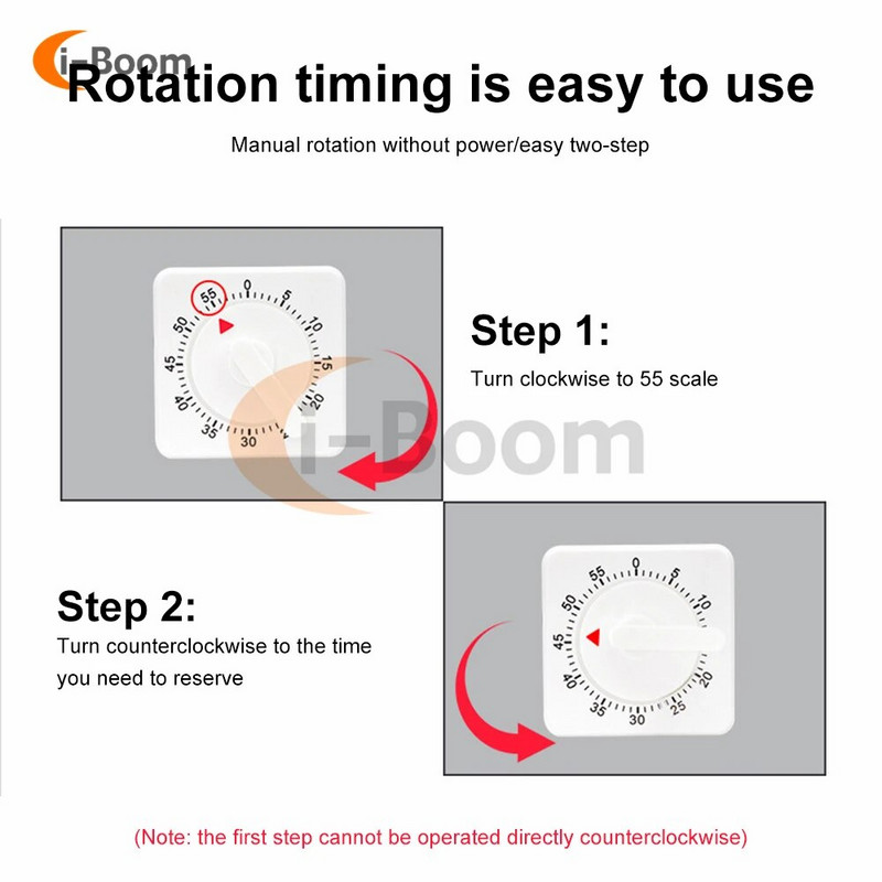 60 minučių virtuvės laikmatis Skaičiavimas Kvadratas Gaminimo žadintuvas Miego laikrodis Mechaninis Chronometras Žadintuvas biure Susitikimas