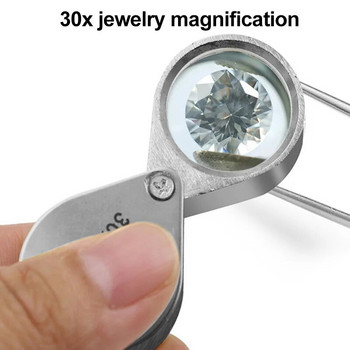 Триплетна лупа Бижутерски инструмент за очи Сгъваема стъклена лупа 10x 20x 30x Инструмент за лупа за диамантени бижута