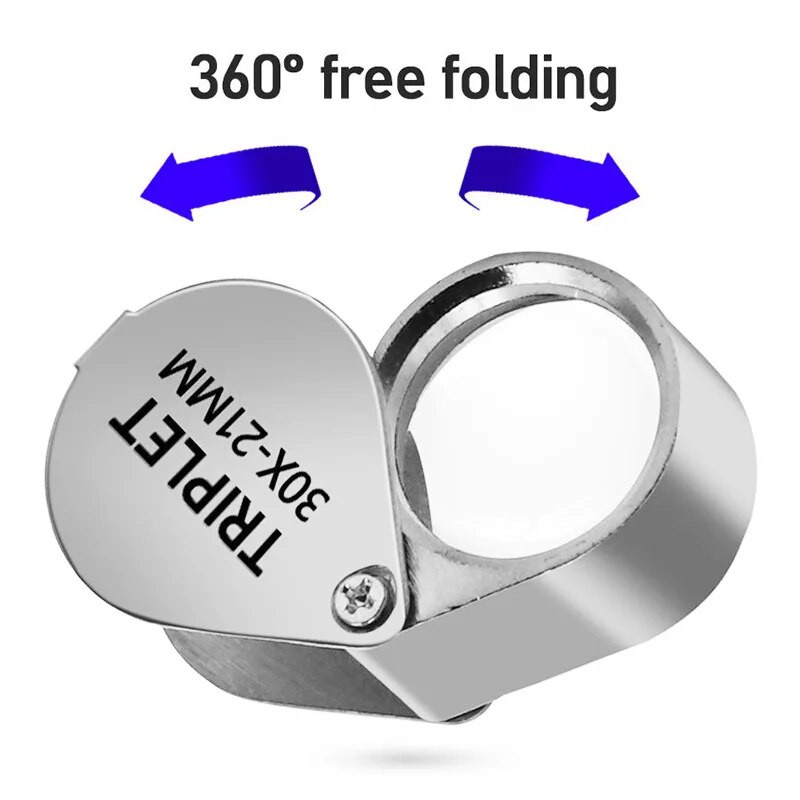 Lupă tripletă Bijutieri Instrument pentru ochi Lupă pliabilă Lentilă de sticlă 10x 20x 30x Instrument de mărire pentru bijuterii cu diamant