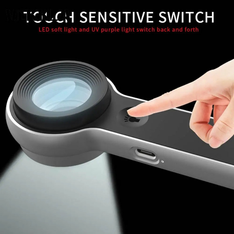 6 LED povećala za čitanje 60X USB punjivi C kabel Ručno povećalo 30 mm leća za uvažavanje nakita