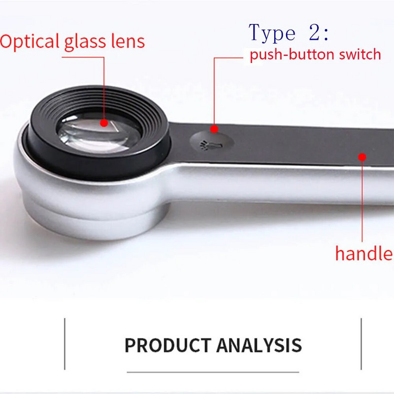 6 LED povećala za čitanje 60X USB punjivi C kabel Ručno povećalo 30 mm leća za uvažavanje nakita