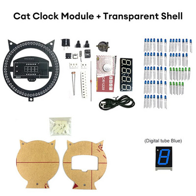 Ceas cu alarmă distractiv LED 5V Ceas pentru pisoi multifuncțional, control creativ al luminii, asamblare a temperaturii, seturi electronice de lipit bricolaj