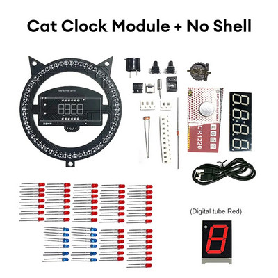 Ceas cu alarmă distractiv LED 5V Ceas pentru pisoi multifuncțional, control creativ al luminii, asamblare a temperaturii, seturi electronice de lipit bricolaj