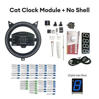 Ceas cu alarmă distractiv LED 5V Ceas pentru pisoi multifuncțional, control creativ al luminii, asamblare a temperaturii, seturi electronice de lipit bricolaj