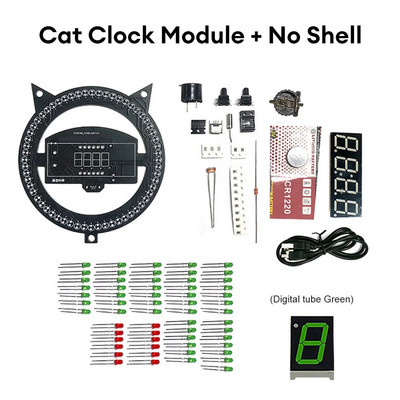 Ceas cu alarmă distractiv LED 5V Ceas pentru pisoi multifuncțional, control creativ al luminii, asamblare a temperaturii, seturi electronice de lipit bricolaj