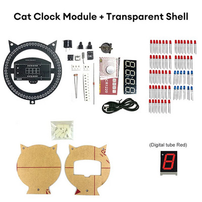 Ceas cu alarmă distractiv LED 5V Ceas pentru pisoi multifuncțional, control creativ al luminii, asamblare a temperaturii, seturi electronice de lipit bricolaj