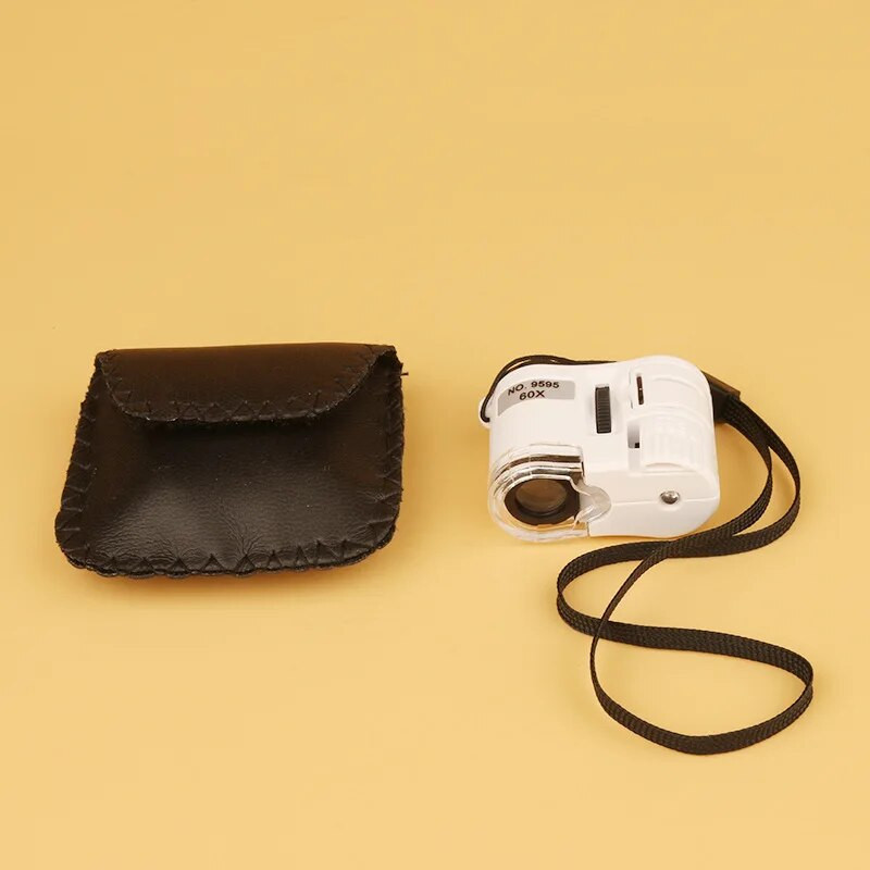 60X rankinis didinamasis stiklas, mini kišeninis mikroskopas, lupė valiutos detektorius juvelyro didintuvas su LED šviesa