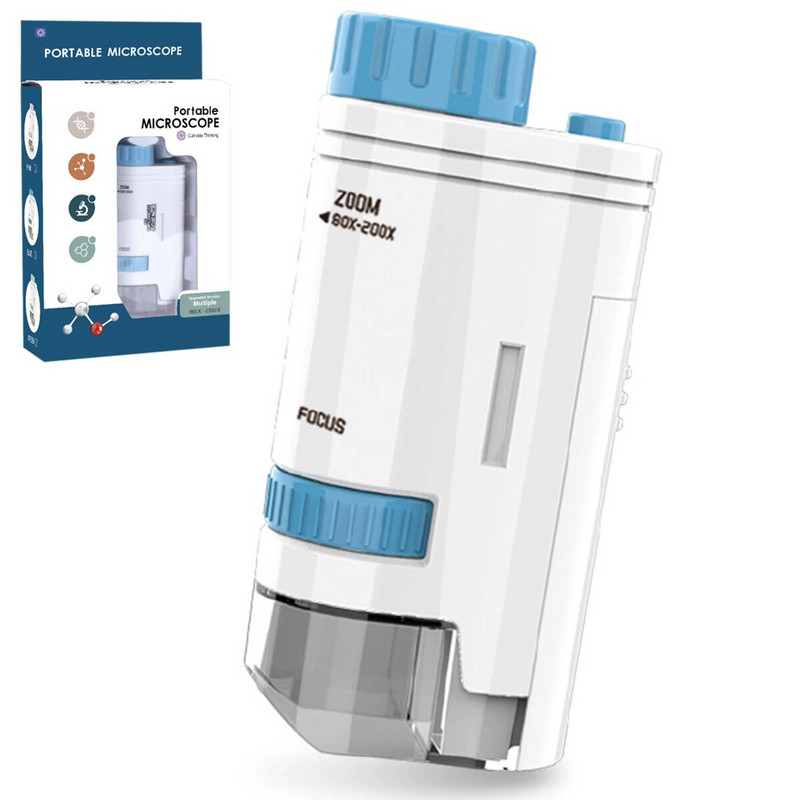 60–200 kartų kišeninis mikroskopas vaikams, mokslo eksperimentinis LED šviestuvas „Porta“ elektrinis mini didelės raiškos lauko mokomasis vaikas