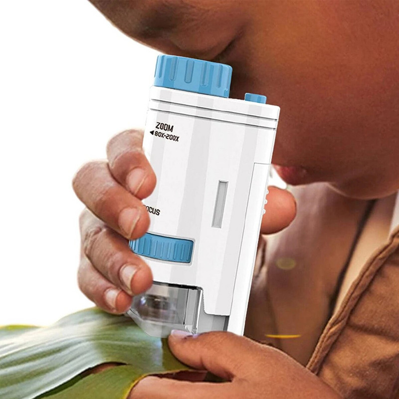 60–200 kartų kišeninis mikroskopas vaikams, mokslo eksperimentinis LED šviestuvas „Porta“ elektrinis mini didelės raiškos lauko mokomasis vaikas