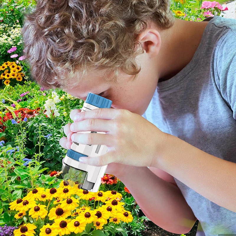 60–200 kartų kišeninis mikroskopas vaikams, mokslo eksperimentinis LED šviestuvas „Porta“ elektrinis mini didelės raiškos lauko mokomasis vaikas