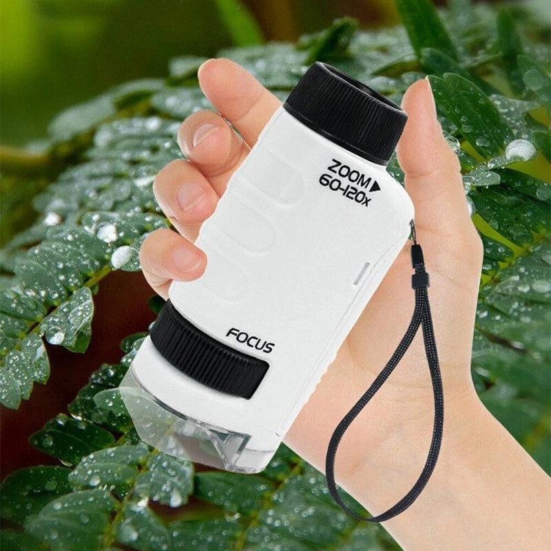 60-120X kodune koolilabor lastele teaduslik LED-valgusti kinkevarre hariv mänguasi mini kaasaskantav bioloogiline pihumikroskoop