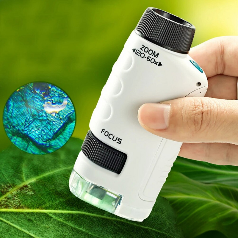 60-120X kodune koolilabor lastele teaduslik LED-valgusti kinkevarre hariv mänguasi mini kaasaskantav bioloogiline pihumikroskoop