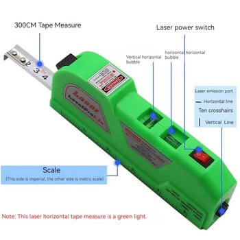 250/300 см 4 в 1 лазерен нивелир Ролетка с висока мощност Зелен червен кръст Линия Лазери Нивелир за измерване на строителни инструменти