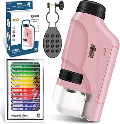 Kaasaskantav käeshoitav mikroskoobi komplekt 60-120x Lab mini taskumikroskoop LED-valgusega bioloogilise teadusliku mikroskoobiga lastele